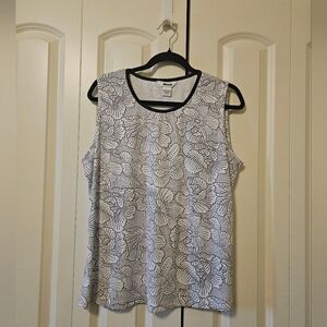 Alia Black and White Floral Women's Top Blouse Sleeveless Sz L